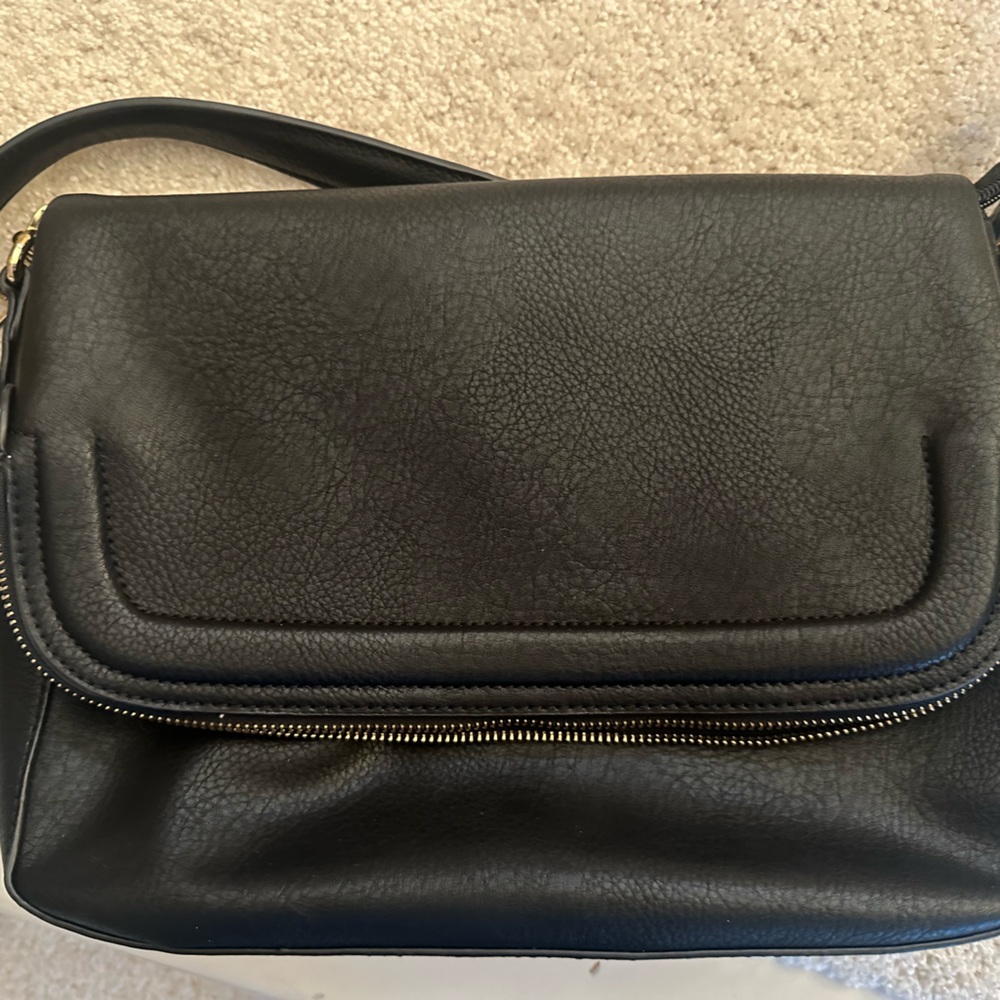 Black Faux Leather Shoulder Bag